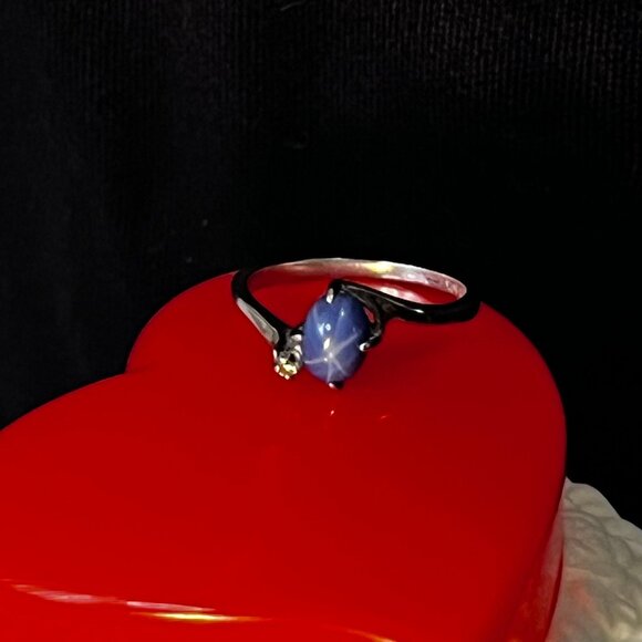 VINTAGE ELBE Blue Star Sapphire 10k White gold 8mm Cabochon prong set - Picture 6 of 7